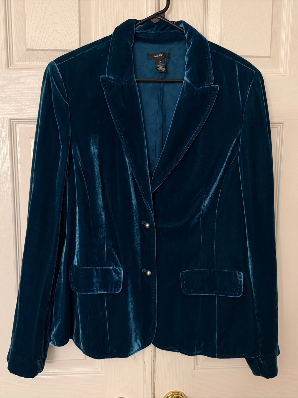 Alfani Teal Velvet Velour Blazer Jacket Size 14